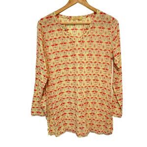Fresh Produce XS/S Yellow Pink Flamingo Long Sleeve Tunic Top 100% Cotton Beachy
